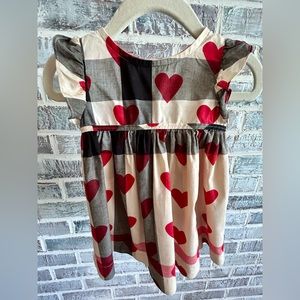 BURBERRY Rare Plaid Hearts Dress, Beige, Red, Size 6 months
